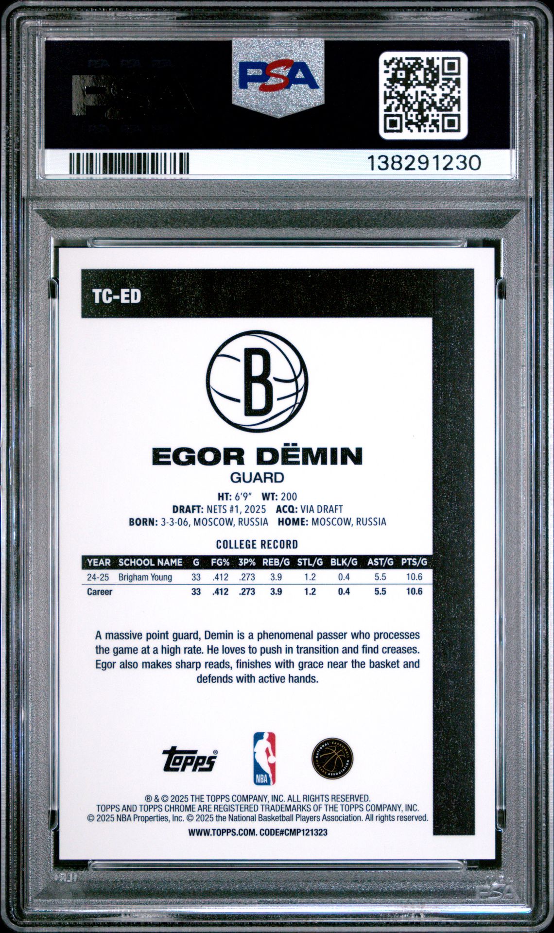 2025 Topps Silver Pack 1980-81 Topps Chrome Basketball Egor Demin #Tc-Ed (Gold) Mint 9 back