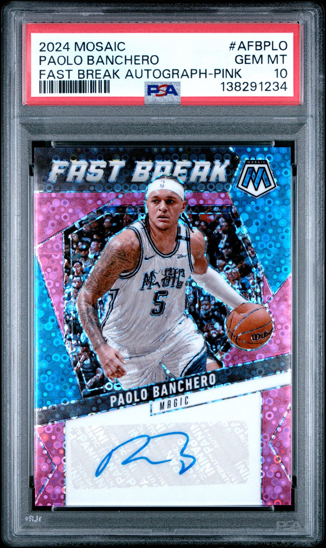 2024 Panini Mosaic Fast Break Autographs Paolo Banchero #Afbplo (Fast Break Autograph-Pink) Gem Mt 10 front