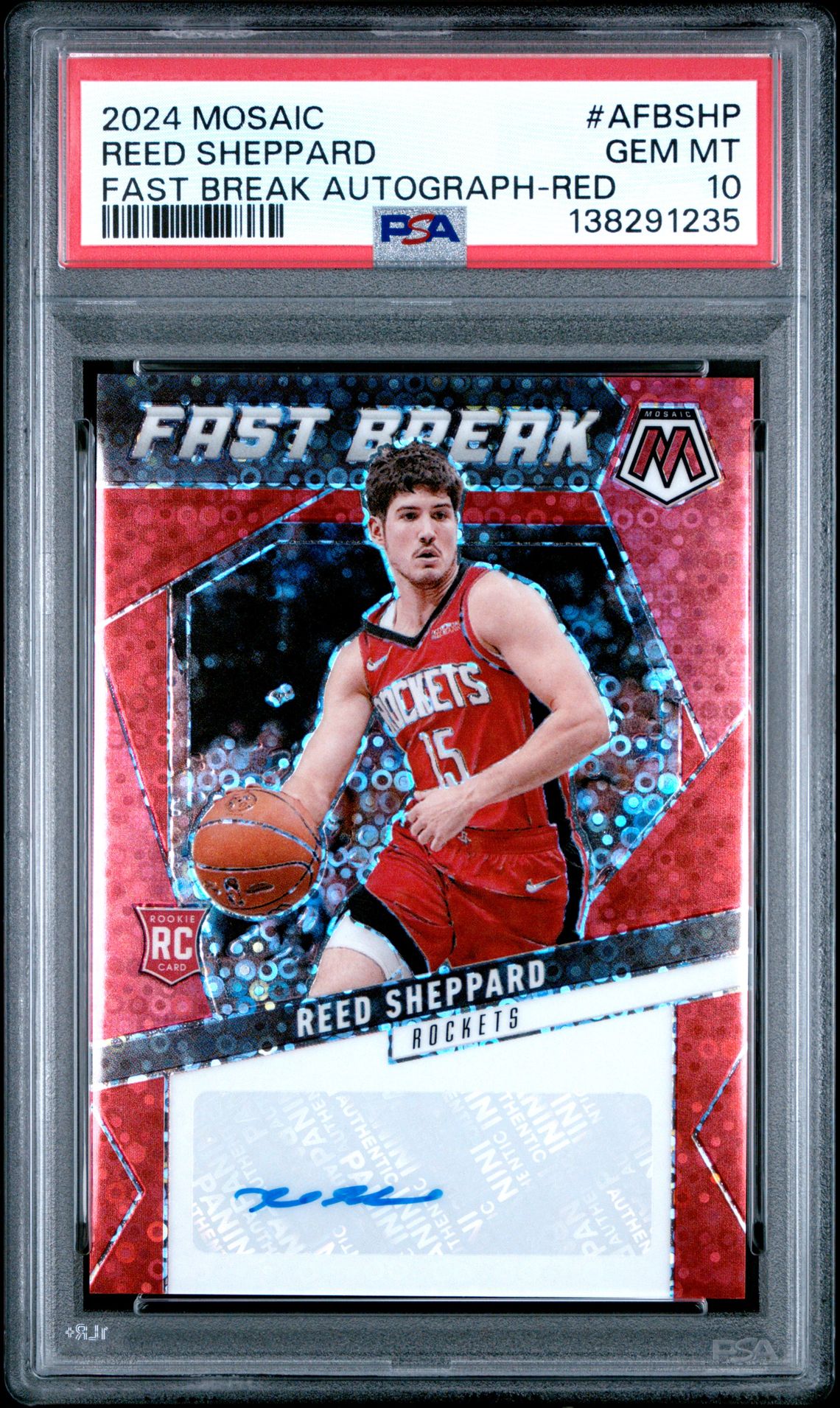 2024 Panini Mosaic Fast Break Autographs Reed Sheppard #Afbshp (Fast Break Autograph-Red) Gem Mt 10 front