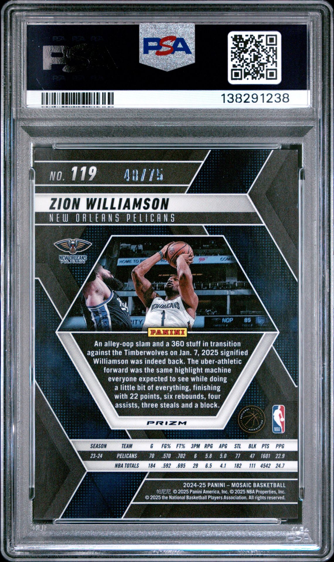 2024 Panini Mosaic Zion Williamson #119 (Red Fluorescent) Mint 9 back