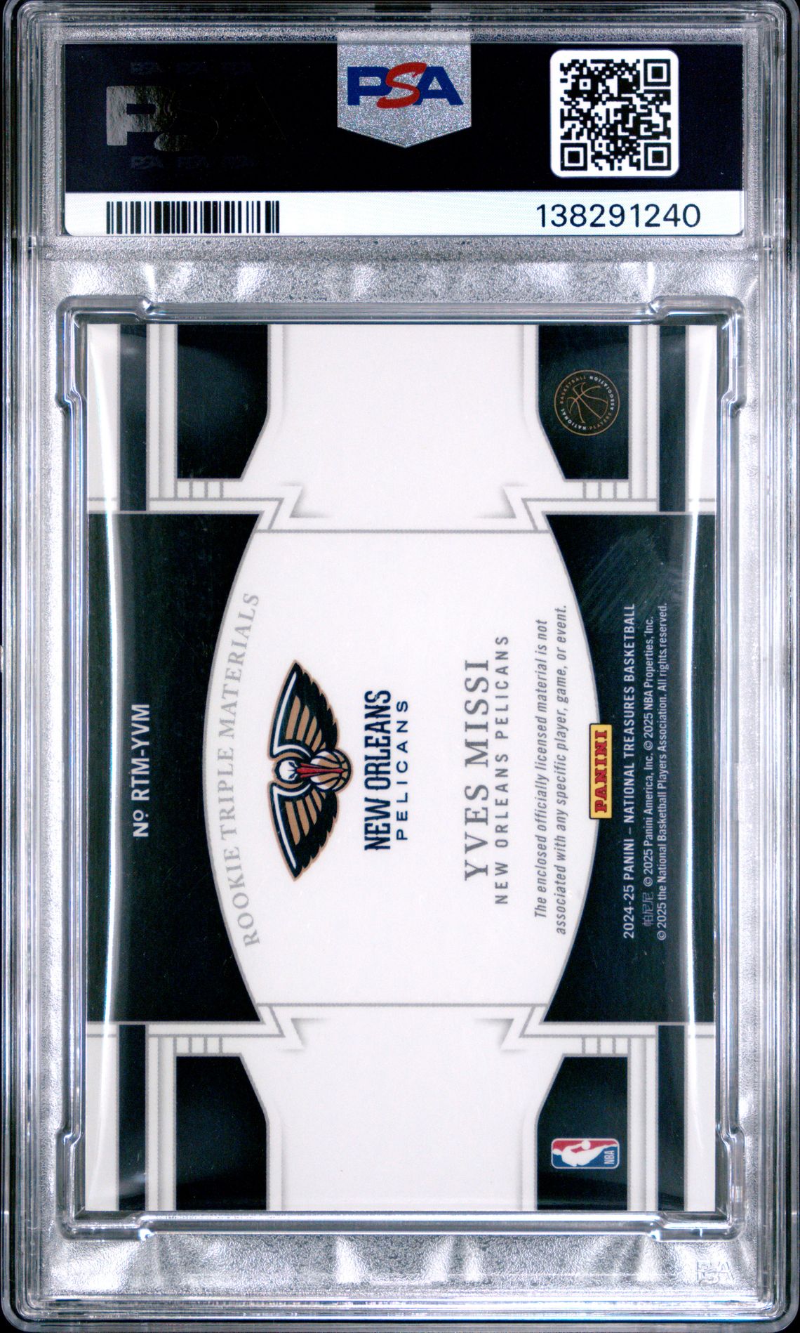 2024 Panini National Treasures Rookie Triple Materials Yves Missi #Yvm (Rookie Triple Mat-Intl Red) Mint 9 back