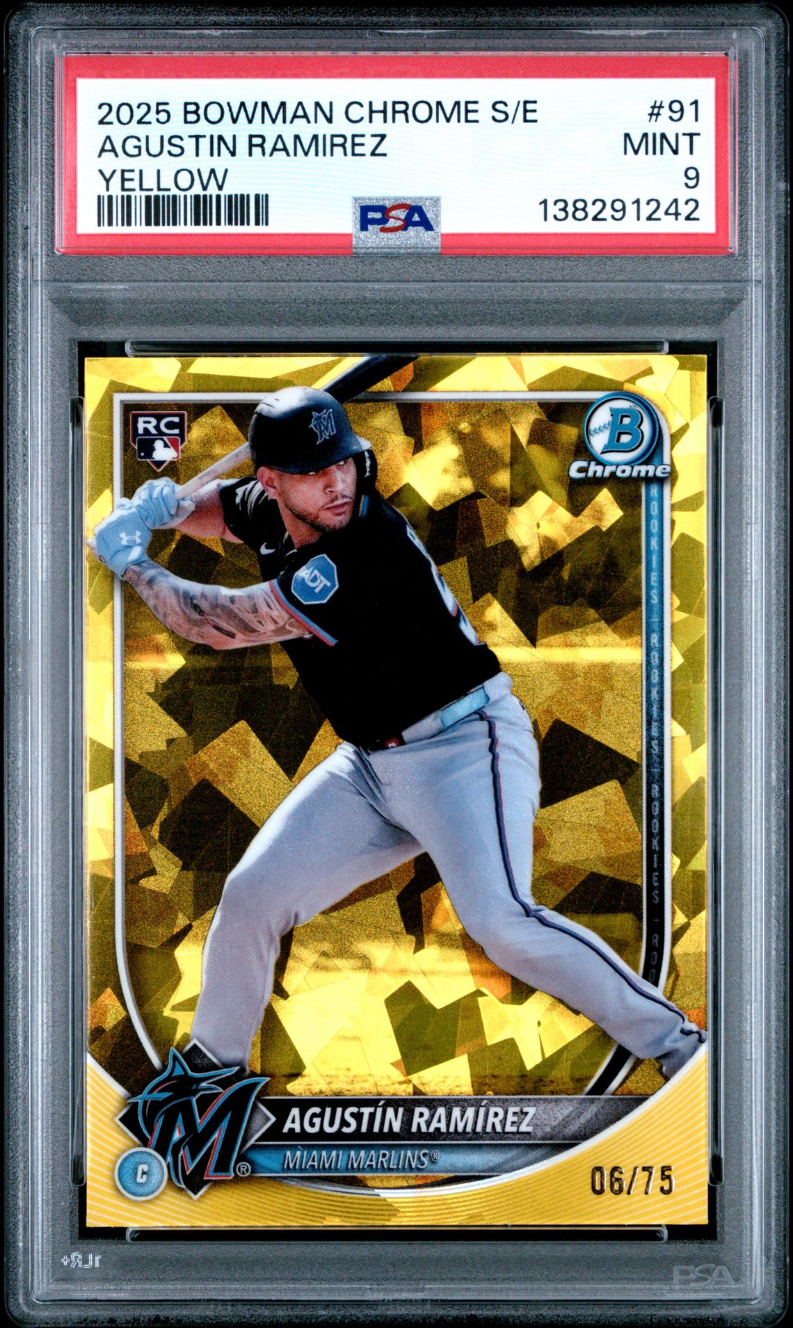 2025 Bowman Chrome Sapphire Edition Agustin Ramirez #91 (Yellow) Mint 9 front