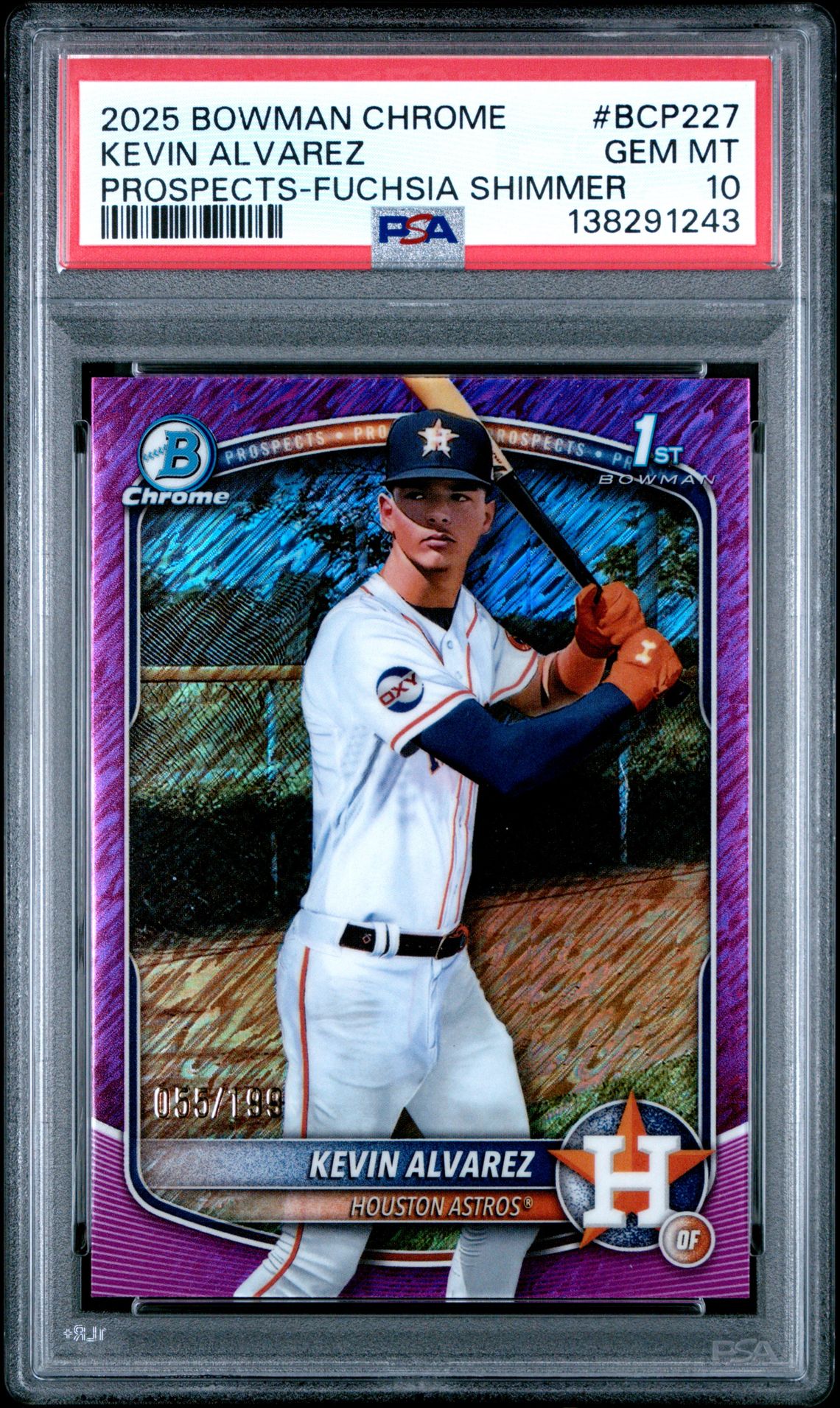 2025 Bowman Chrome Prospects Kevin Alvarez #Bcp227 (Prospects-Fuchsia Shimmer) Gem Mt 10 front