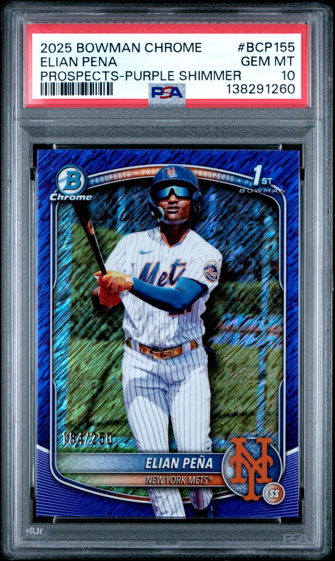 2025 Bowman Chrome Prospects Elian Pena #Bcp155 (Prospects-Purple Shimmer) Gem Mt 10 front