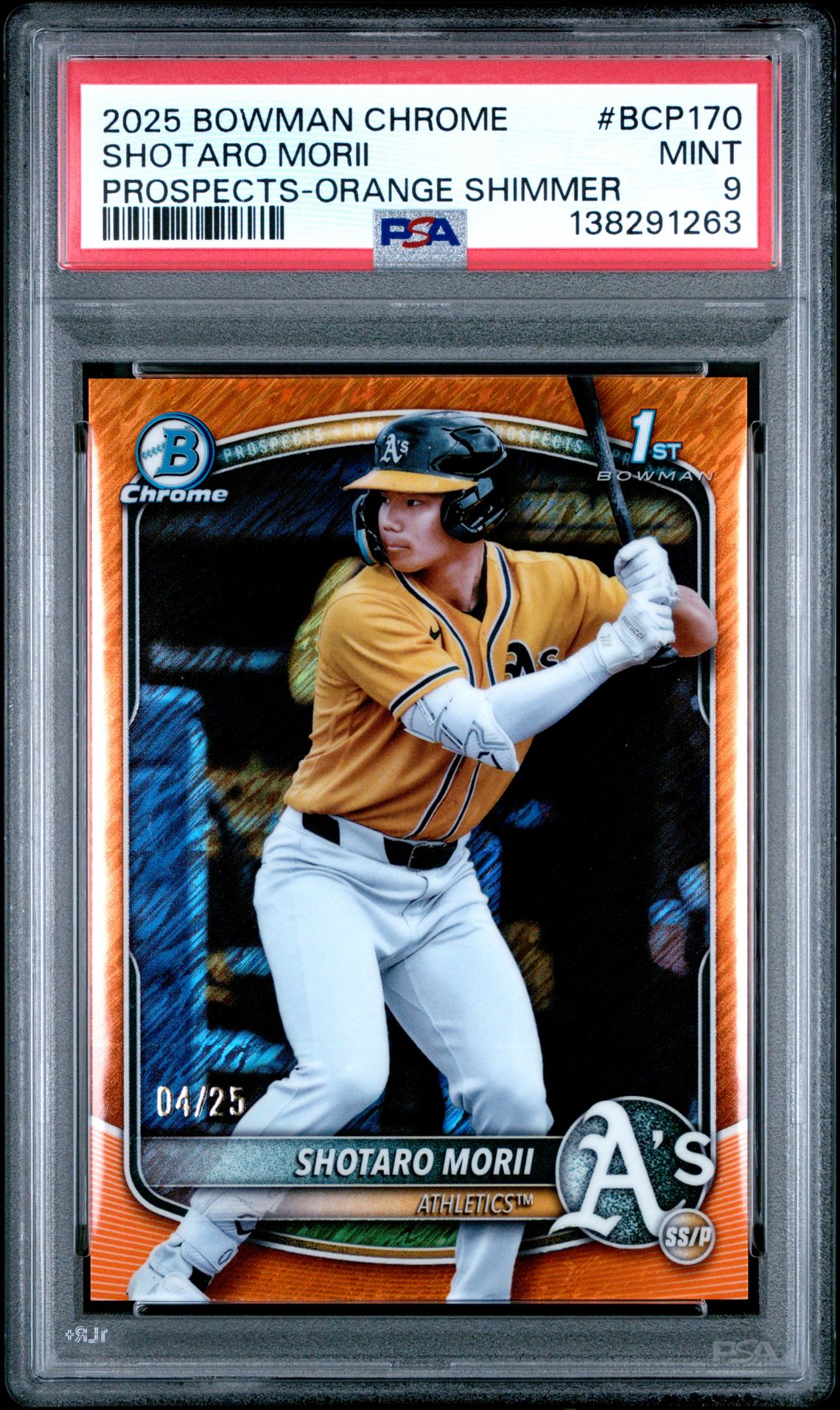 2025 Bowman Chrome Prospects Shotaro Morii #Bcp170 (Prospects-Orange Shimmer) Mint 9 front