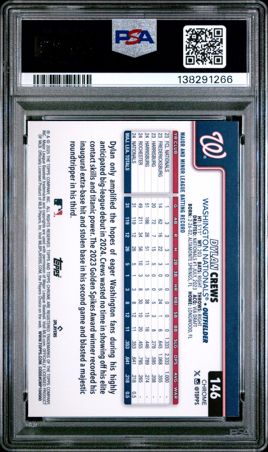 2025 Topps Chrome Dylan Crews #146 (Variation) Mint 9 back