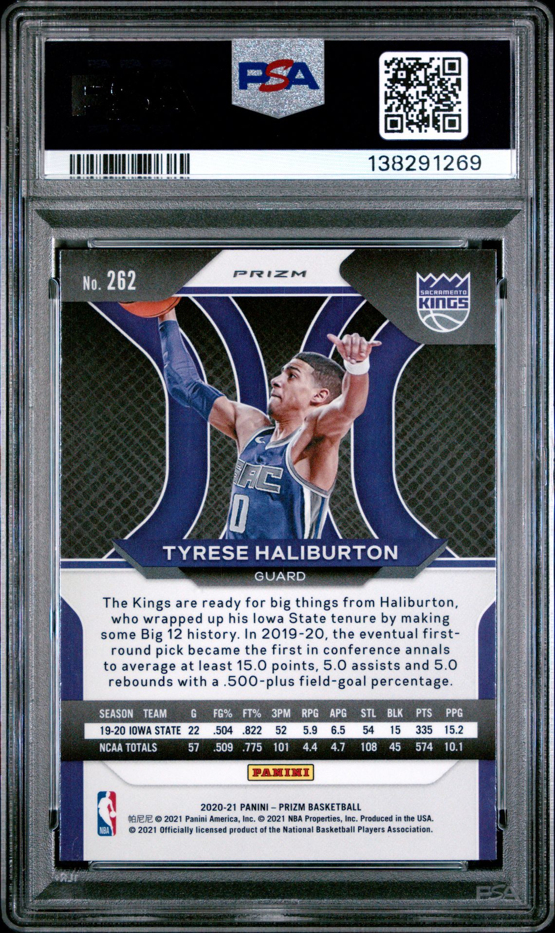 2020 Panini Prizm Tyrese Haliburton #262 (Purple Wave) Mint 9 back