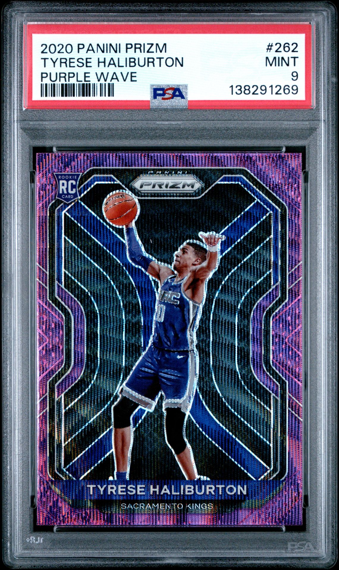 2020 Panini Prizm Tyrese Haliburton #262 (Purple Wave) Mint 9 front