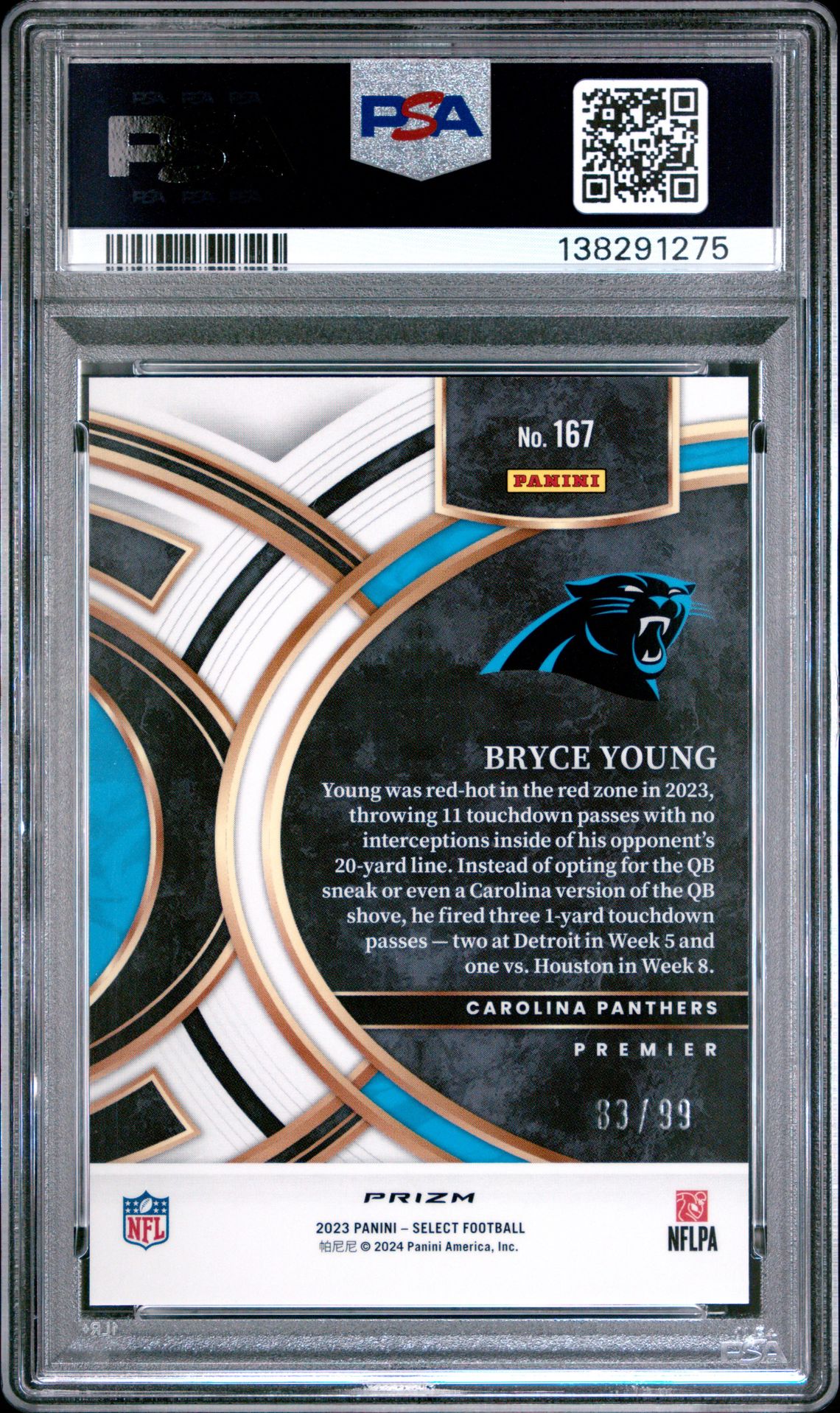 2023 Panini Select Bryce Young #167 (Light Blue Prizm) Nm-Mt 8 back