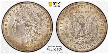 1880-O $1 VAM 6C, 8/7 Ear AU53