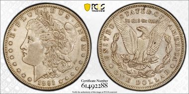 1891 $1 VAM 2, Doubled Ear AU50