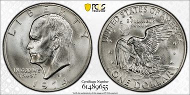 1974-S $1 Silver MS68