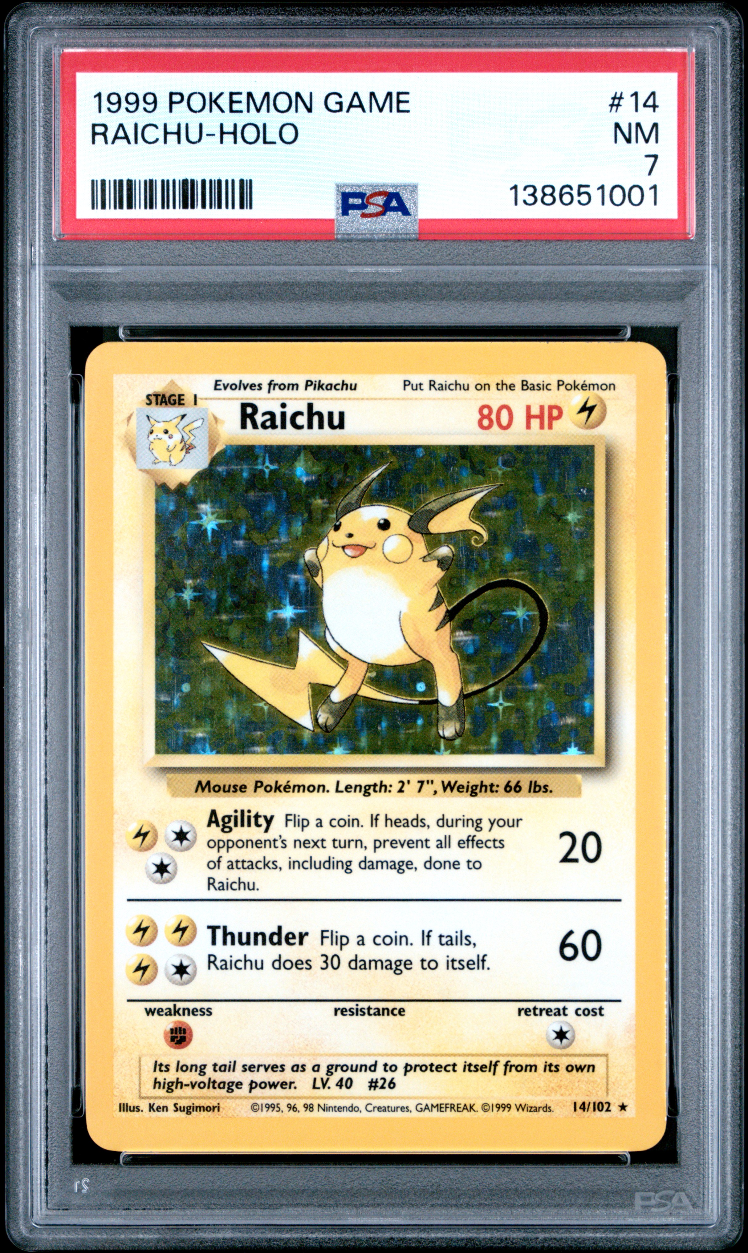 1999 #14 Raichu-Holo PSA 7 Game Pokemon