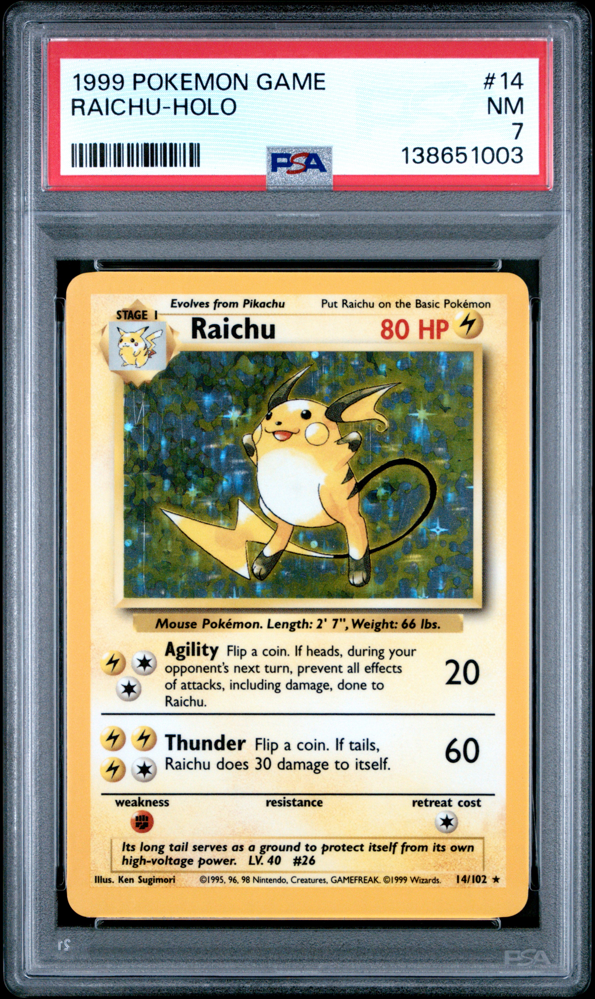 1999 #14 Raichu-Holo PSA 7 Game Pokemon
