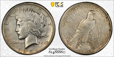 1921 $1 High Relief, Peace N1