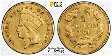 1874 $3 AU53