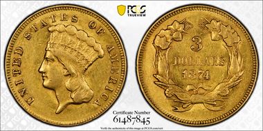 1874 $3 AU53