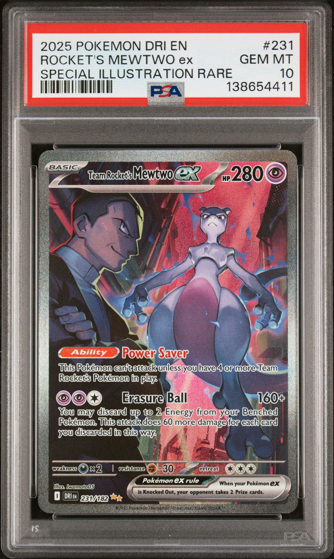 2025 Pokemon Team Rocket SPECIAL ILLUSTRATION RARE #231 Rocket's Mewtwo EX front