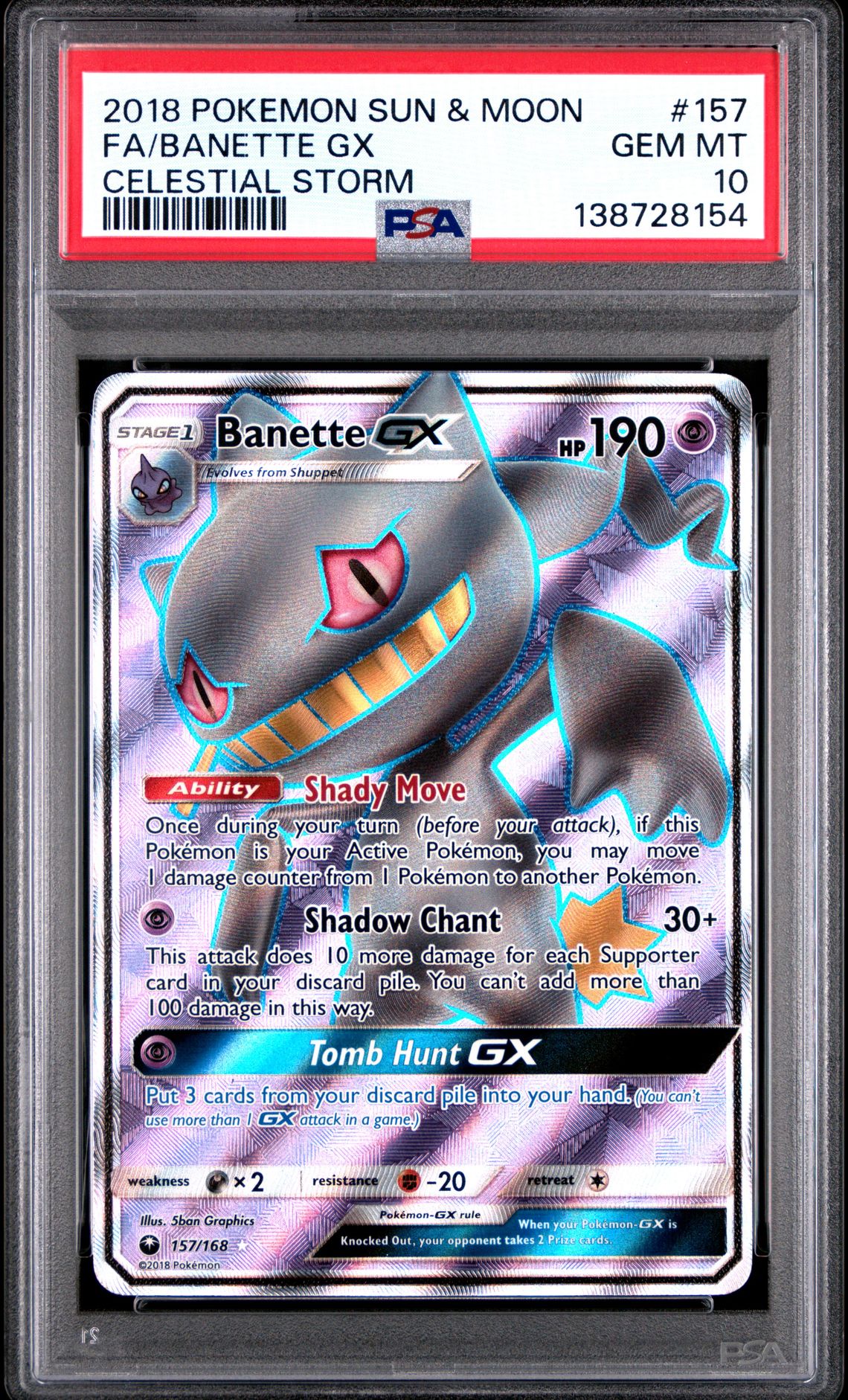 2018 Pokemon POKEMON SUN & MOON CELESTIAL STORM Full Art Fa/Banette Gx front