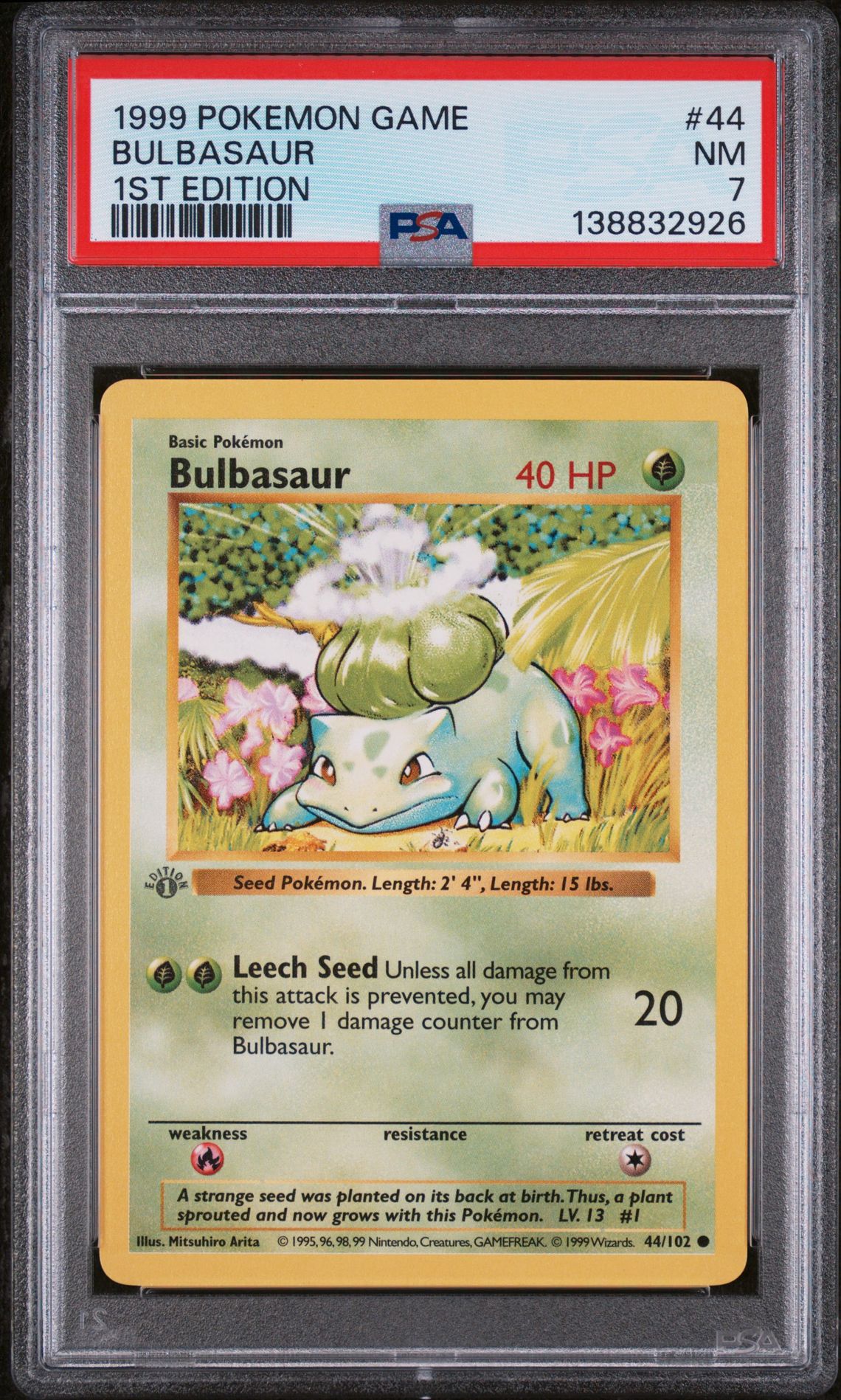 1999 Pokemon POKEMON GAME 1ST EDITION #44 Bulbasaur front