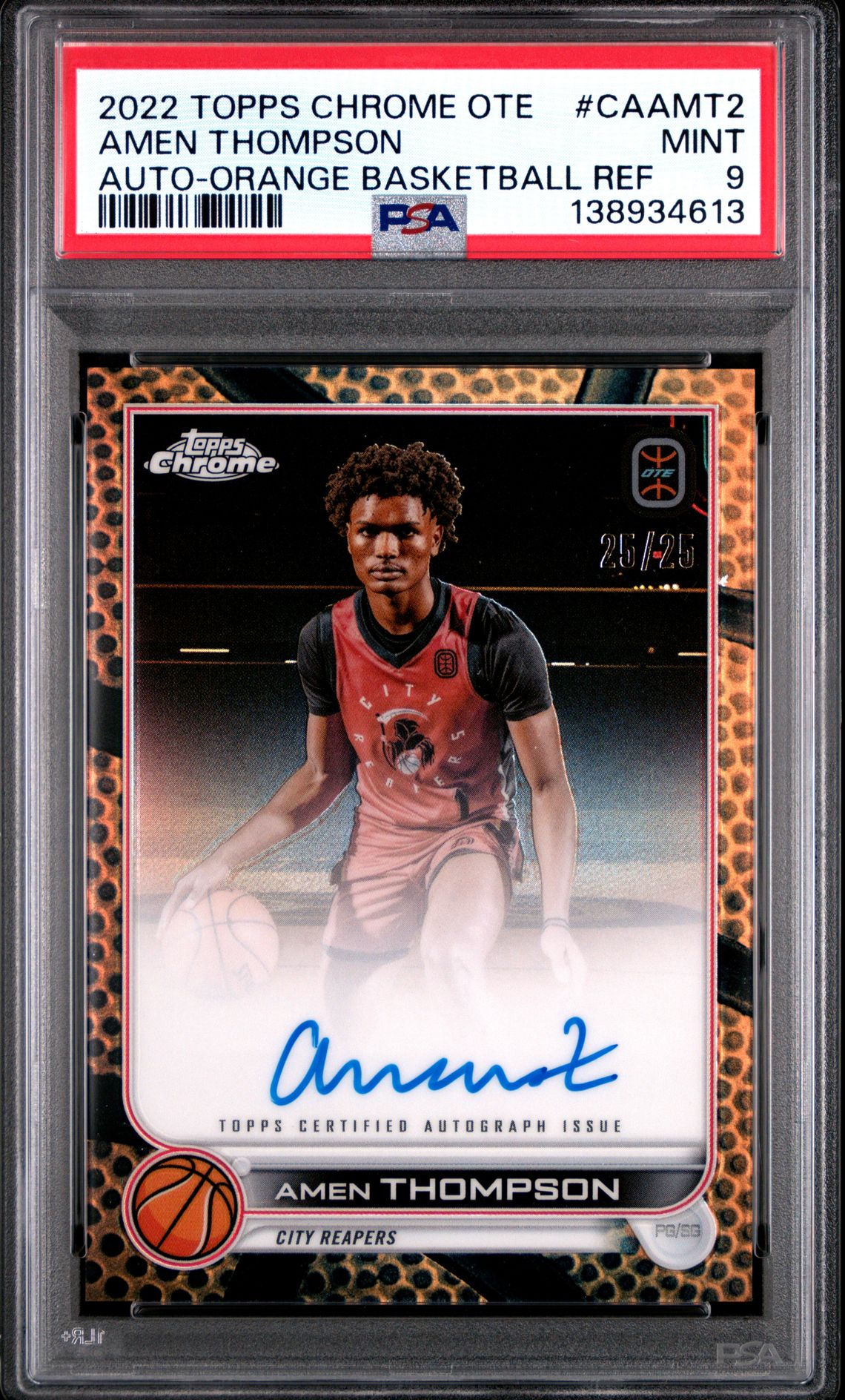 2022 Topps TOPPS CHROME OVERTIME ELITE AUTOGRAPHS ORANGE BASKETBALL REF #CAAMT2 Amen Thompson front