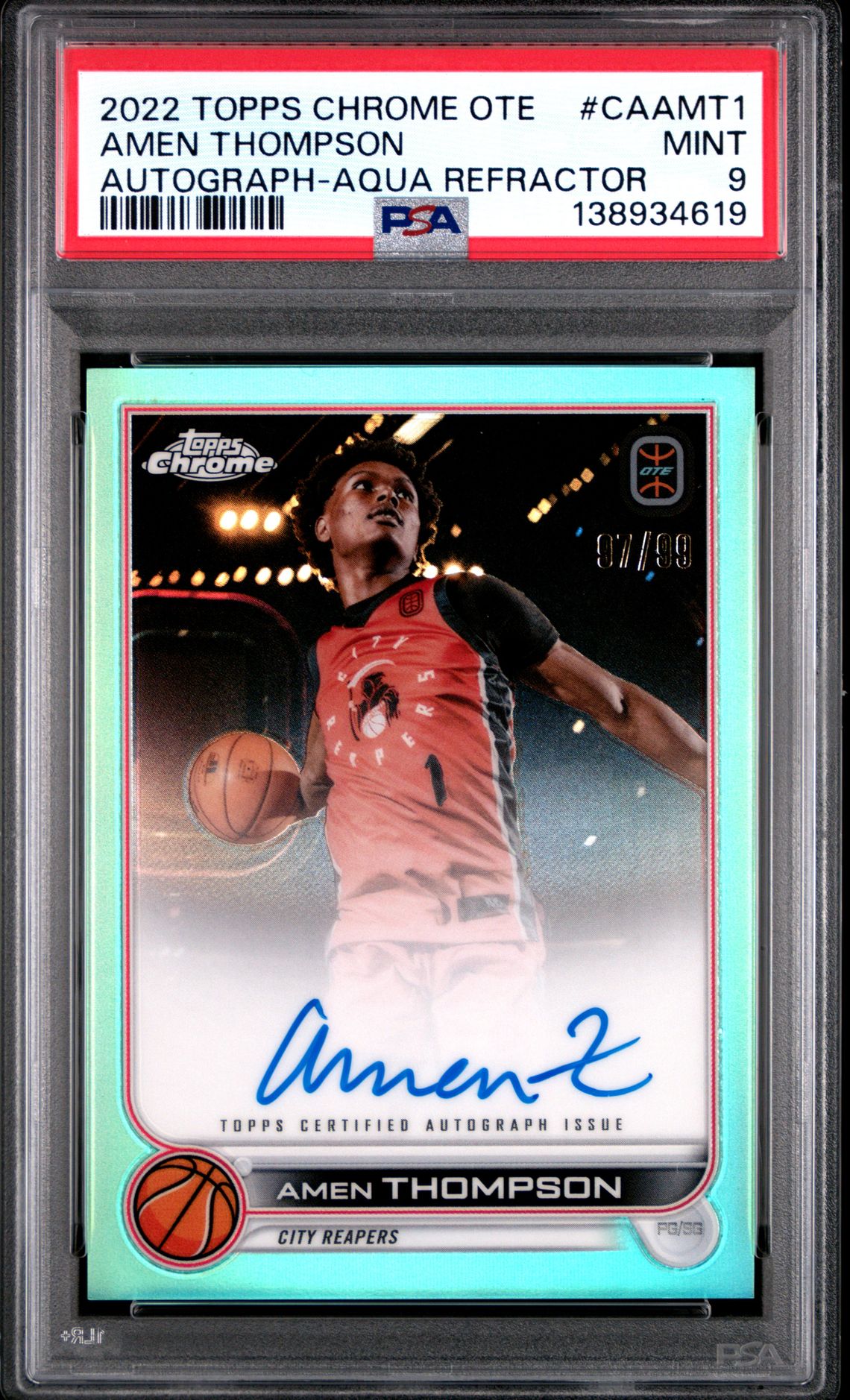 2022 Topps Chrome TOPPS CHROME OVERTIME ELITE AUTOGRAPHS AQUA REFRACTOR #CAAMT1 Amen Thompson front