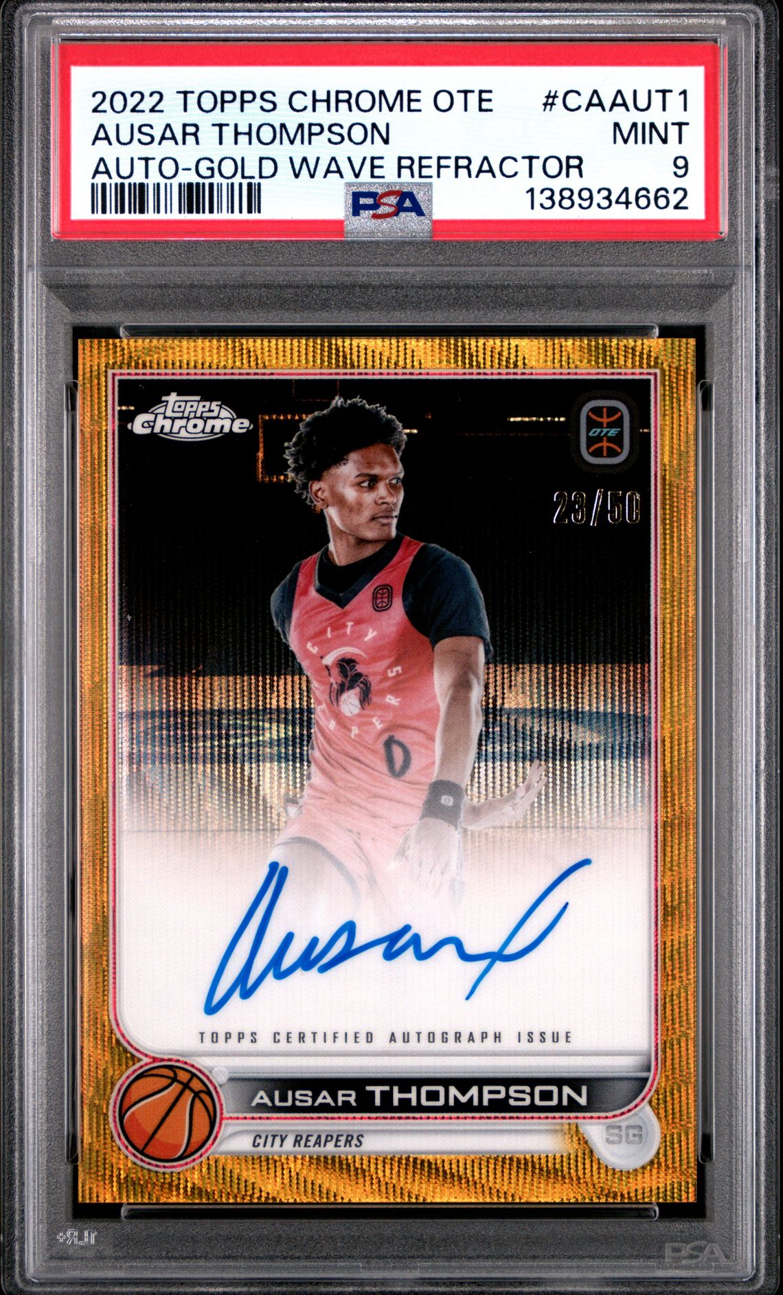 2022 Topps Chrome TOPPS CHROME OVERTIME ELITE AUTOGRAPHS GOLD WAVE REFRACTOR #CAAUT1 Ausar Thompson front