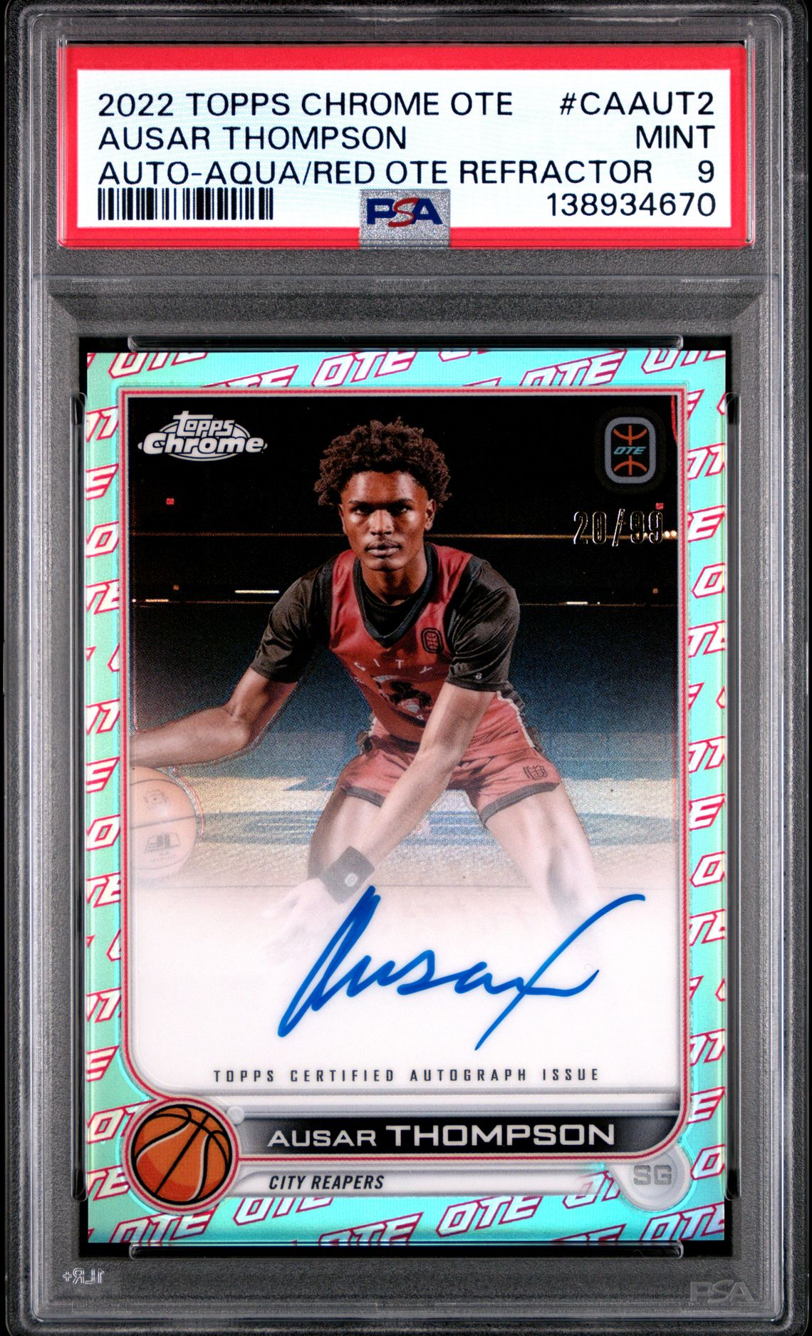 2022 Topps Chrome TOPPS CHROME OVERTIME ELITE AUTOGRAPHS AQUA/RED OTE REFRACTOR #CAAUT2 Ausar Thompson front