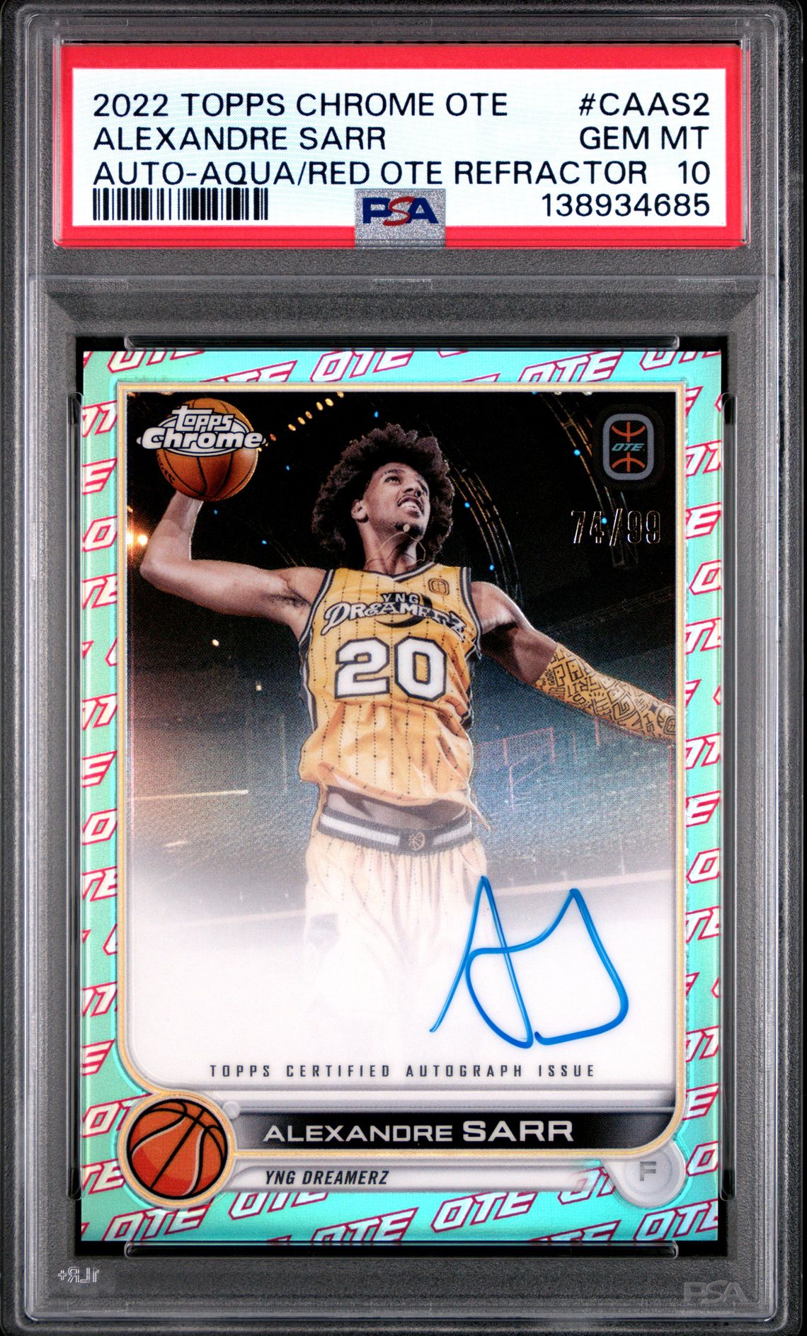 2022 Topps Chrome TOPPS CHROME OVERTIME ELITE AUTOGRAPHS AQUA/RED OTE REFRACTOR #CAAS2 Alexandre Sarr front