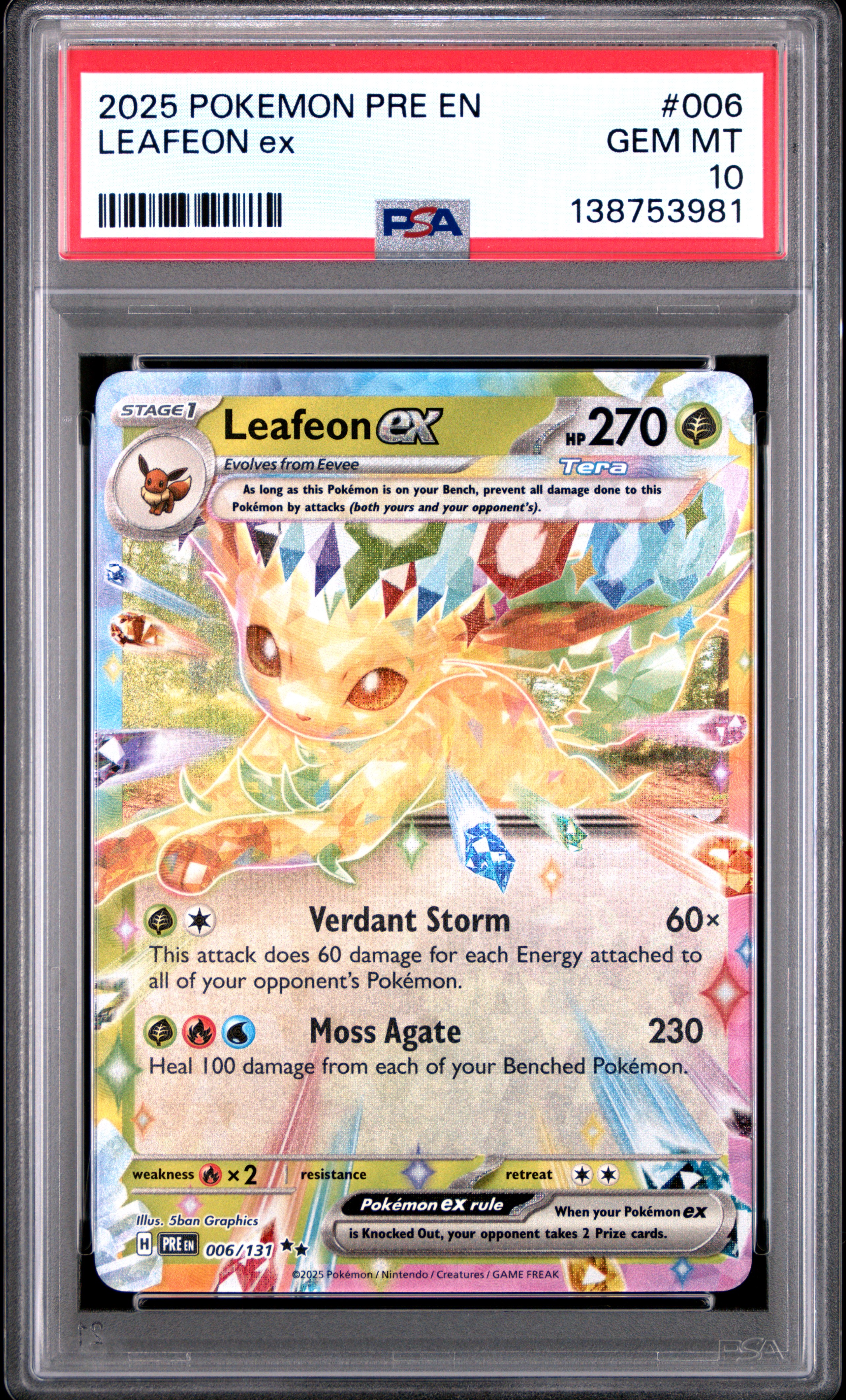 2025 #006 Leafeon EX PSA 10 Pre EN-Prismatic Evolutions Pokemon