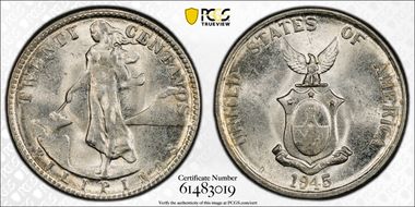 1945-D 20C KM-182  Ag MS64