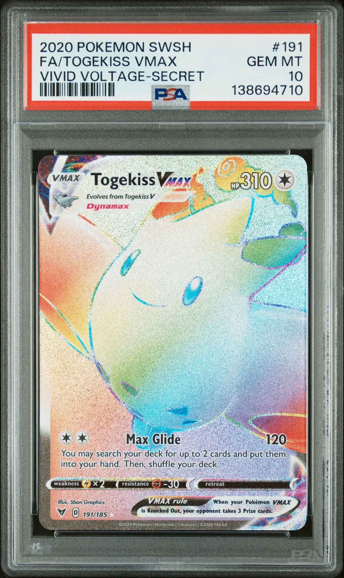 2020 Pokemon POKEMON SWORD & SHIELD VIVID VOLTAGE SECRET #191 Fa/Togekiss Vmax front