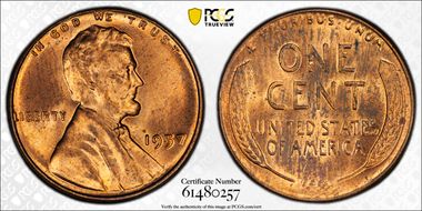 1957 1C MS64RD
