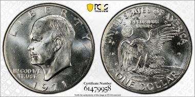 1971-S $1 FS-401, Peg Leg MS66
