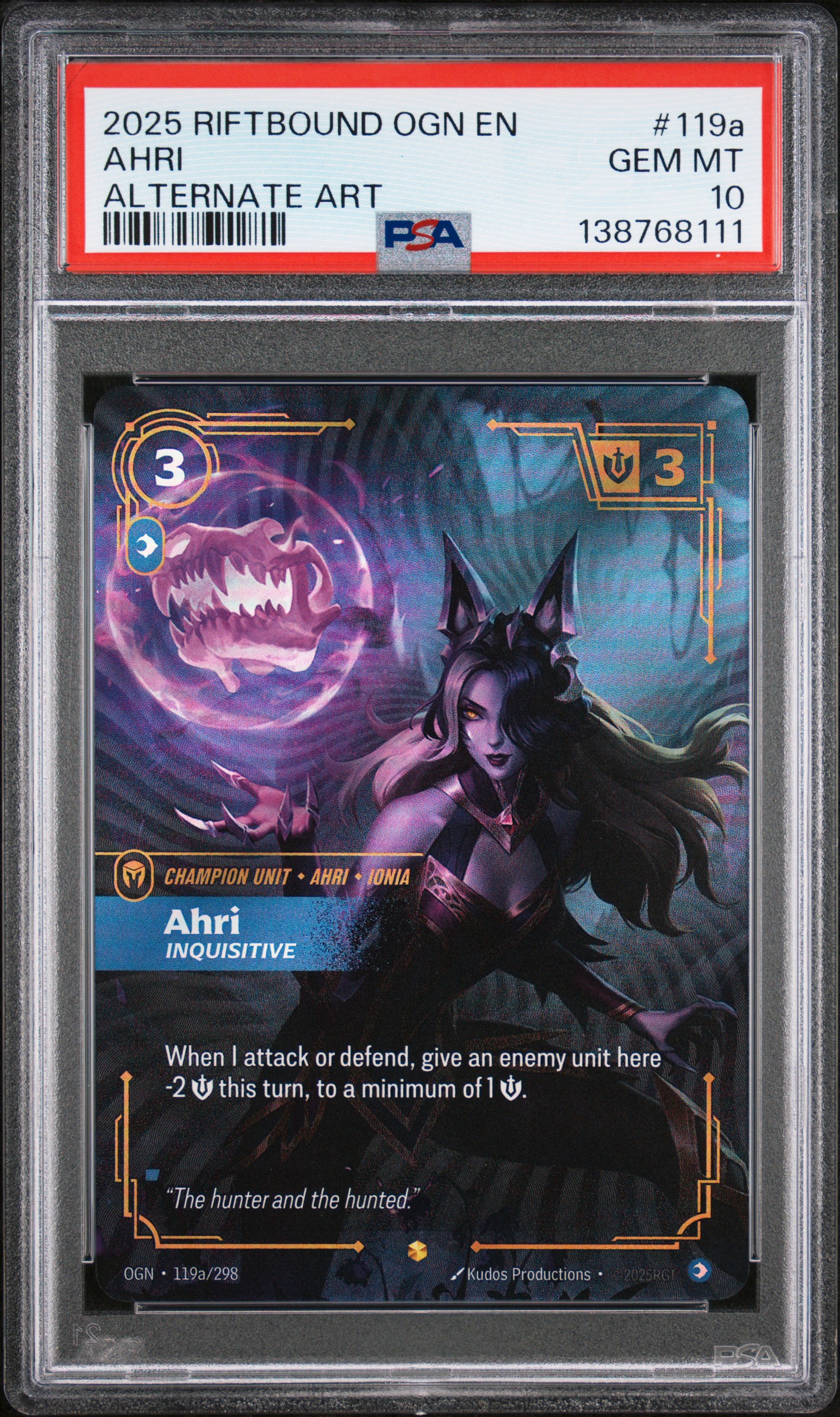 2025 #119a Ahri - Inquisitive PSA 10 Riftbound: League of Legends Ogn-Origins