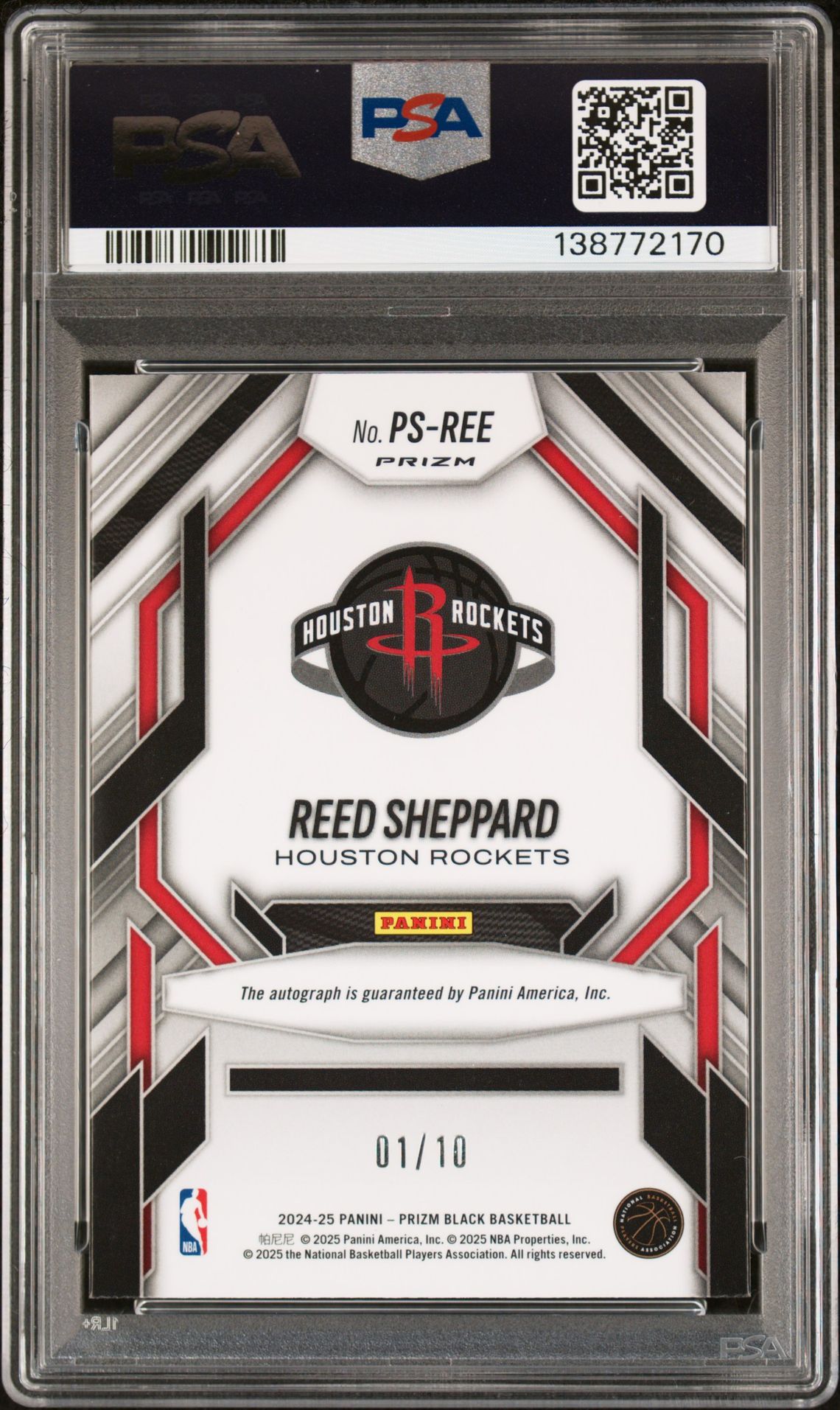 2024 Panini Prizm Black Prolific Signatures Reed Sheppard #Ps-Ree (Prolific Sig-Gold Prizm) Gem Mt 10 back