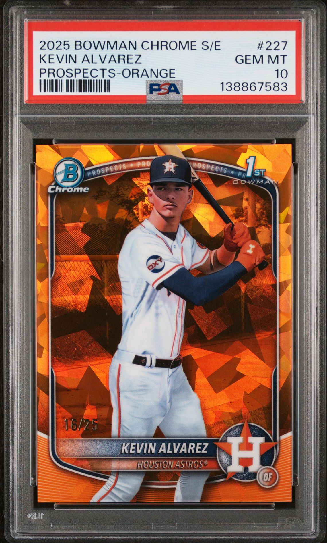 2025 Bowman BOWMAN CHROME SAPPHIRE EDITION PROSPECTS ORANGE #227 Kevin Alvarez front