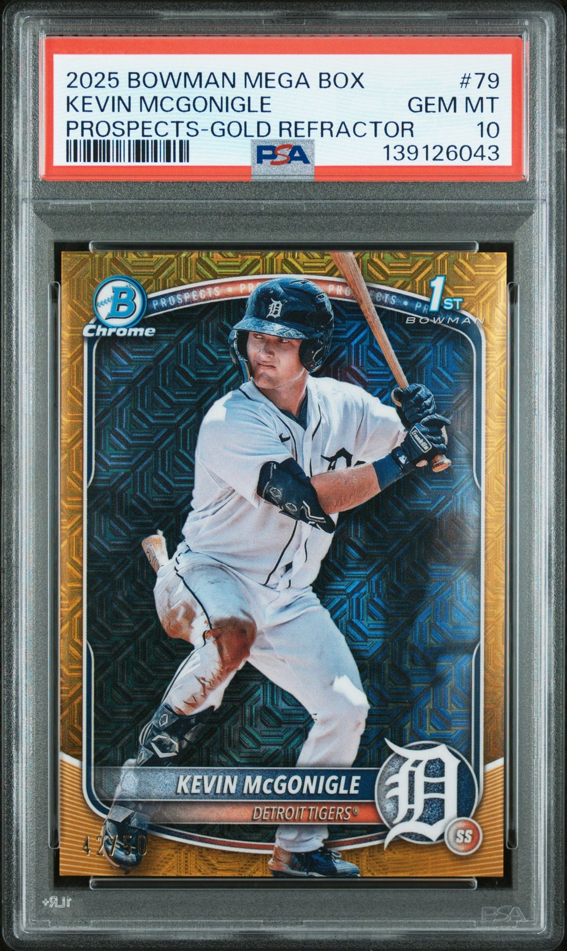 2025 Bowman BOWMAN MEGA BOX CHROME PROSPECTS GOLD REFRACTOR #79 Kevin Mcgonigle front