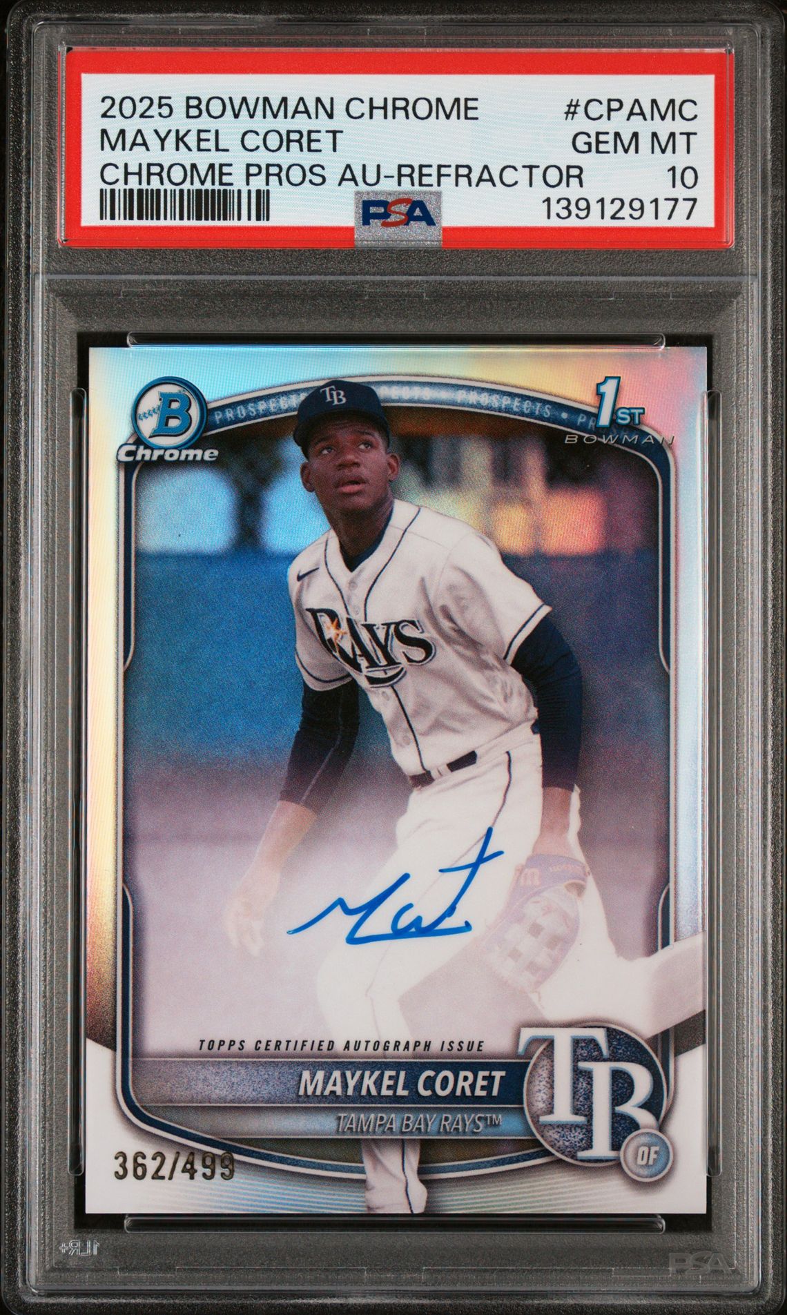 2025 Bowman BOWMAN CHROME PROSPECT AUTOGRAPHS CHROME PROS AU-REFRACTOR #CPAMC Maykel Coret front