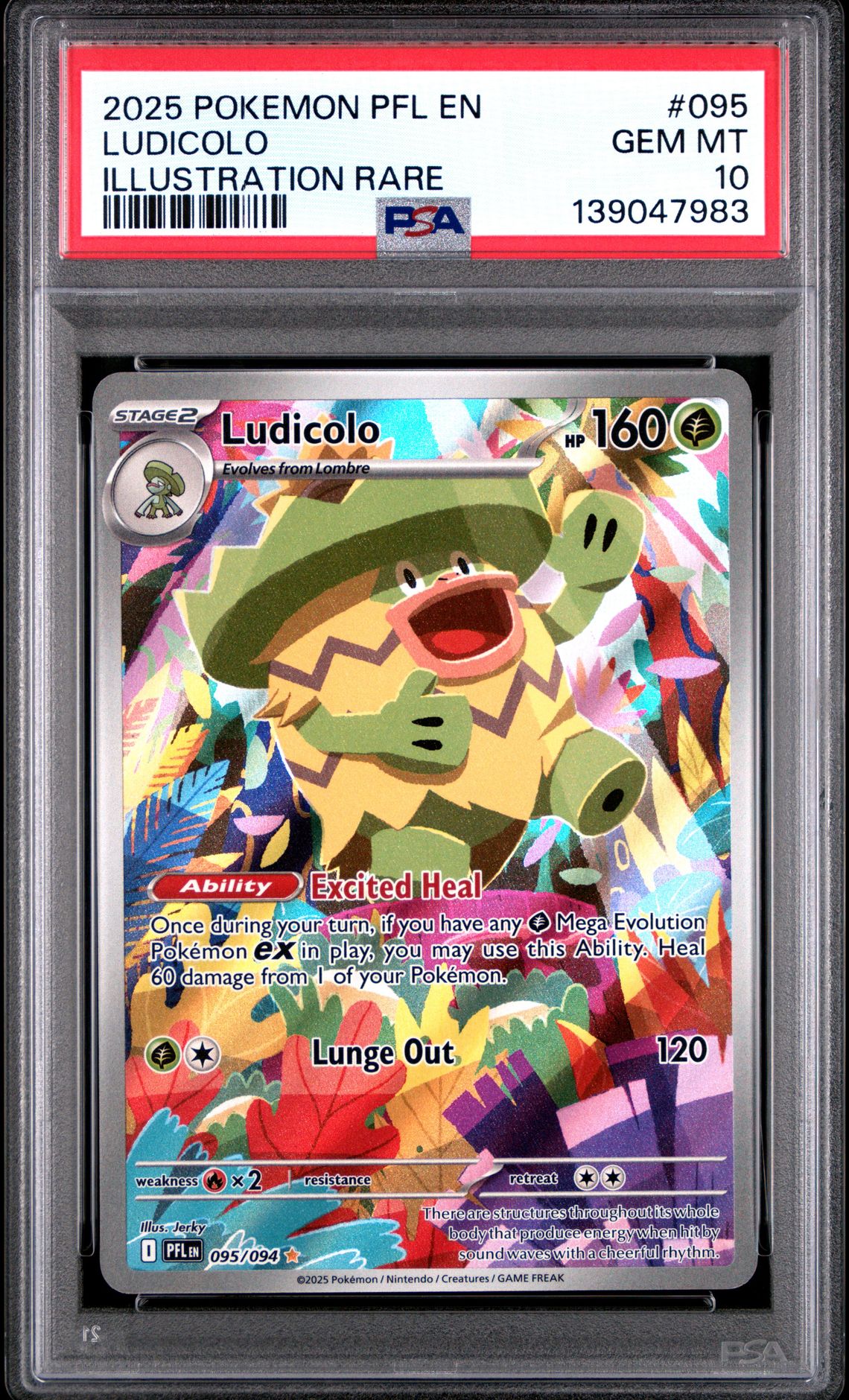 2025 Pokemon Pfl En-Phantasmal Flames Ludicolo #095 (Illustration Rare) Gem Mt 10 front