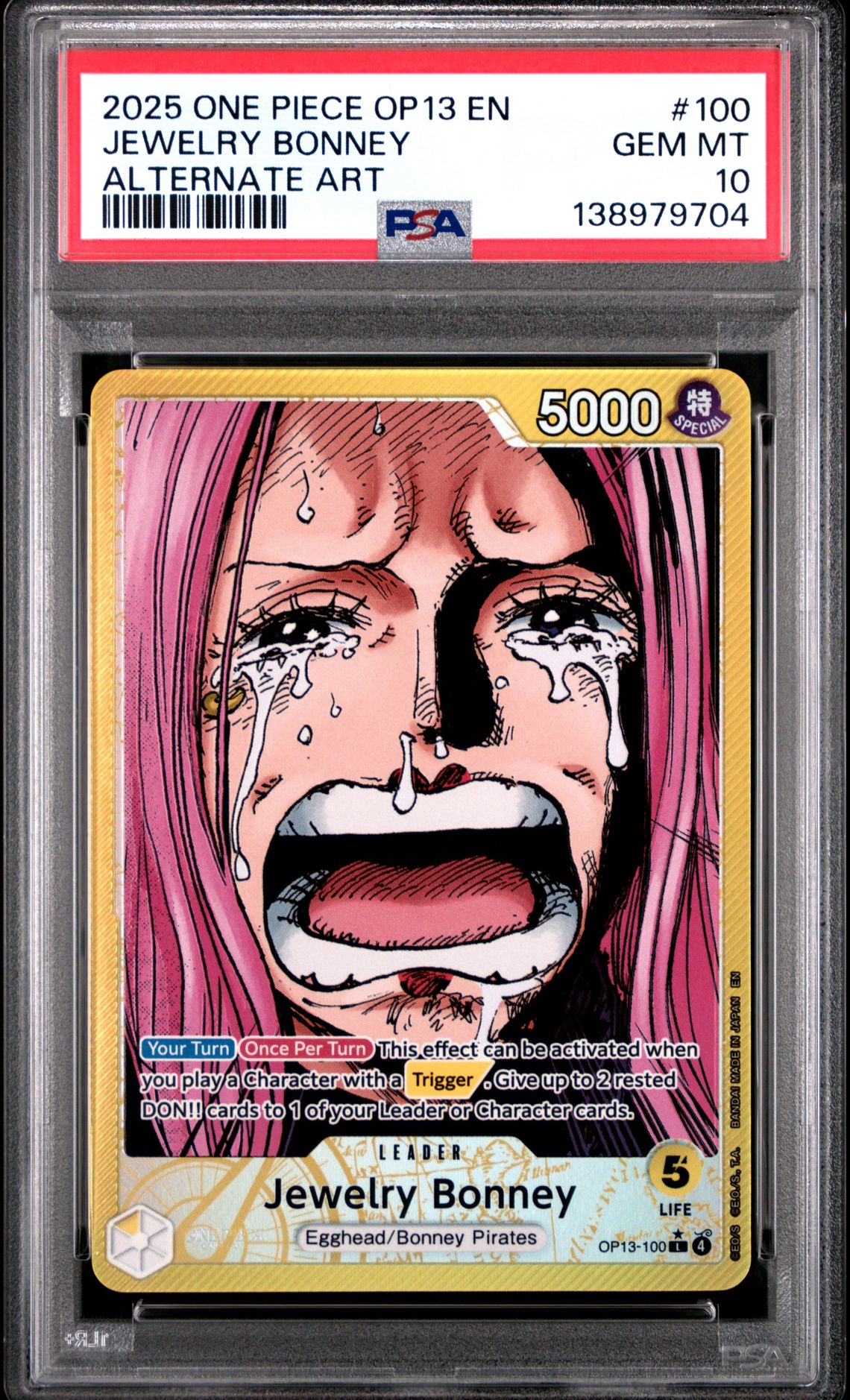 2025 One Piece ONE PIECE OP13-CARRYING ON HIS WILL ALTERNATE ART #100 Jewelry Bonney front