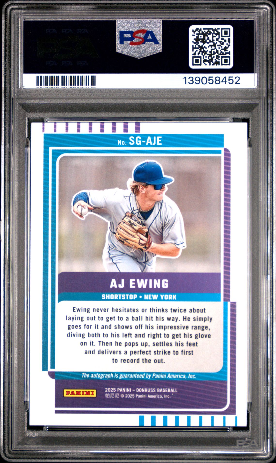 2025 Panini Donruss Signature Series Aj Ewing #Sgaje (Sig Series-Green Laser) Gem Mt 10 back