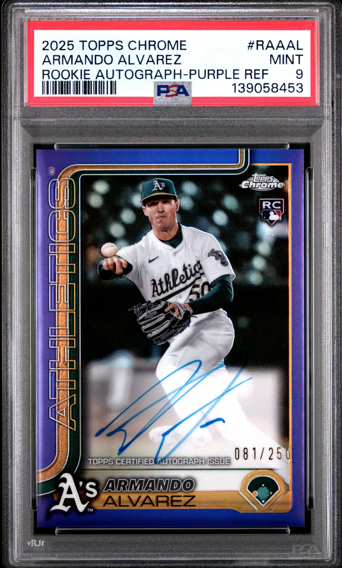 2025 Topps Chrome Rookie Autographs Armando Alvarez #Raaal (Rookie Autograph-Purple Ref) Mint 9 front
