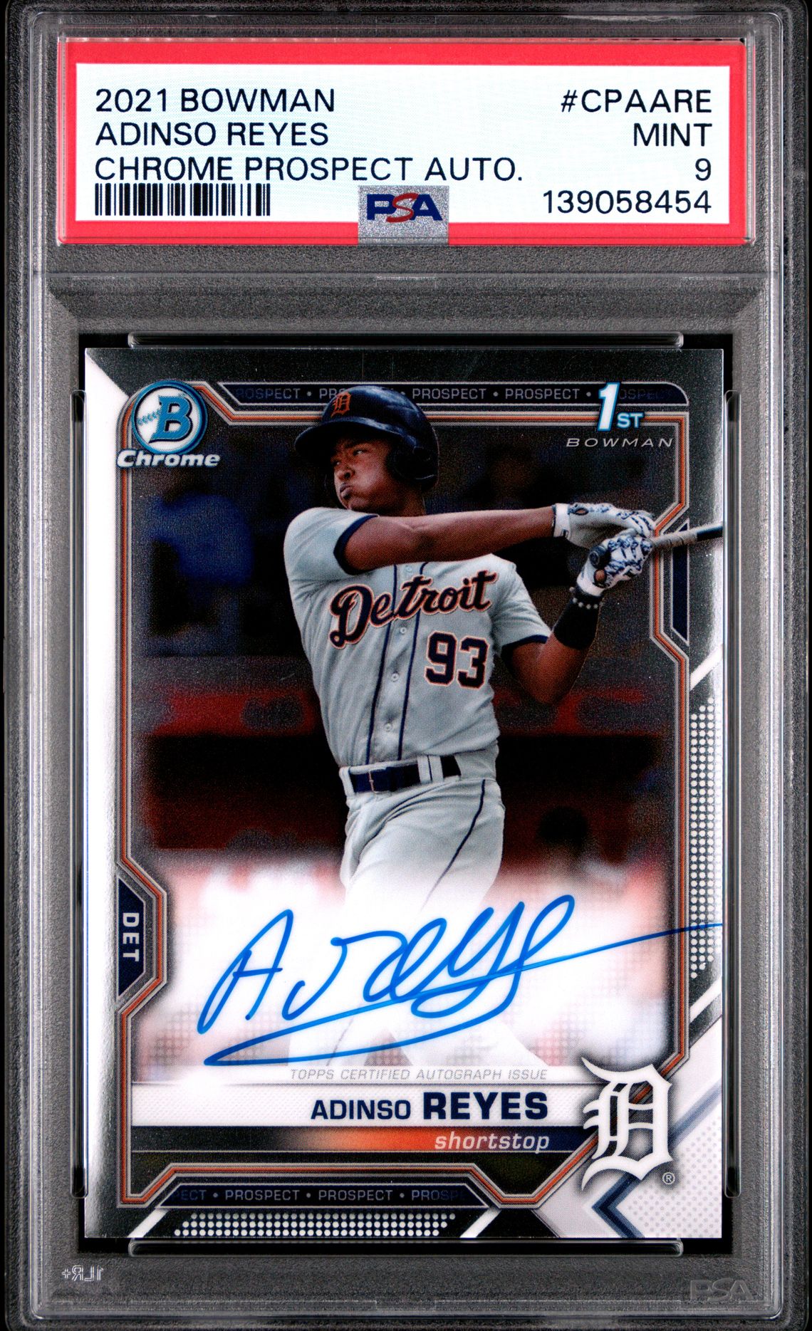 2021 Bowman Chrome Prospect Autographs Adinso Reyes #Cpaare (Chrome Prospect Auto.) Mint 9 front