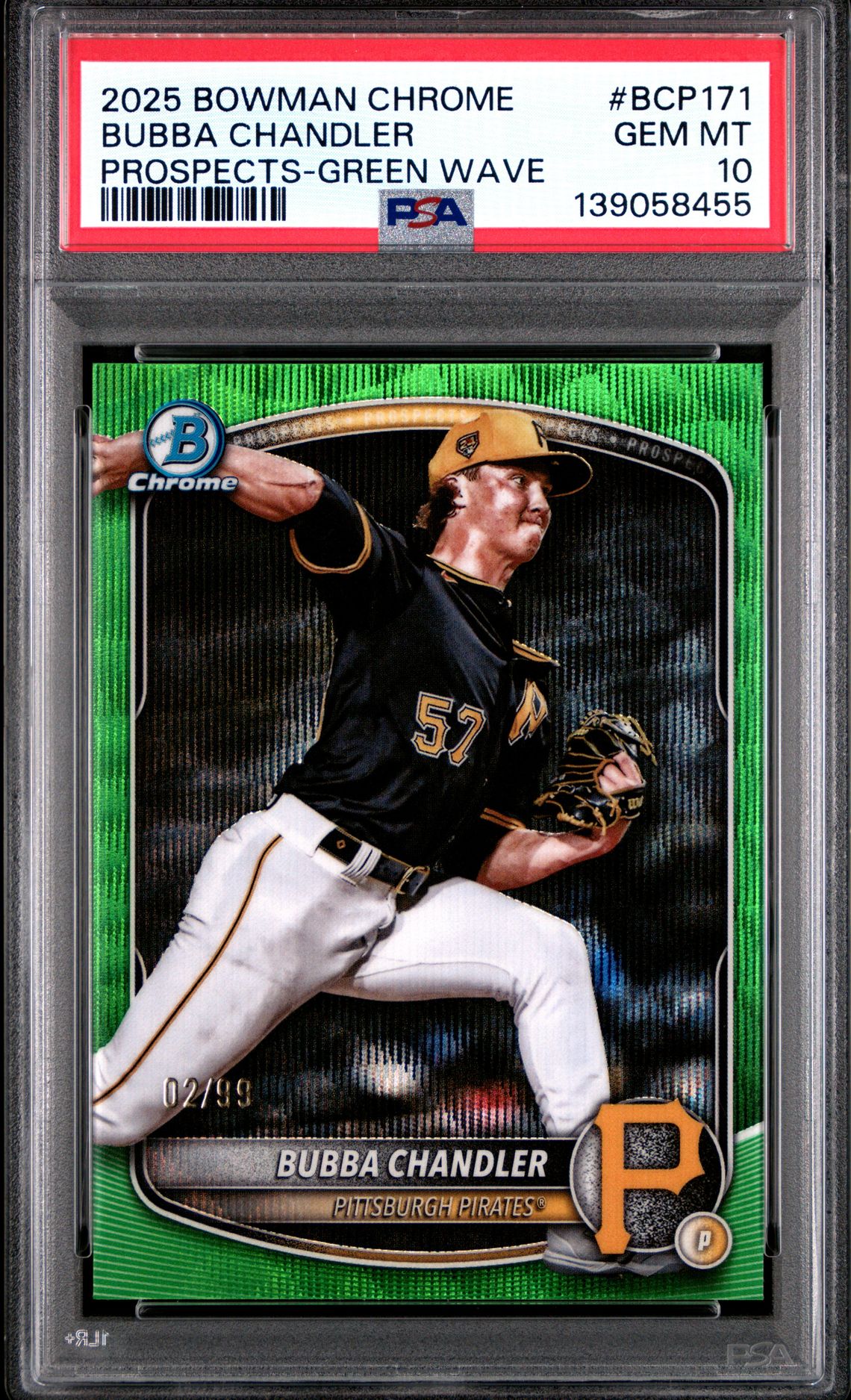 2025 Bowman Chrome Prospects Bubba Chandler #Bcp171 (Prospects-Green Wave) Gem Mt 10 front