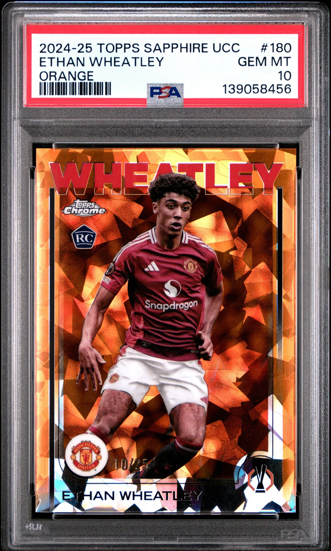 2024-25 Topps Chrome Sapphire Edition Uefa Club Competitions Ethan Wheatley #180 (Orange) Gem Mt 10 front view - PSA graded GEM MT 10