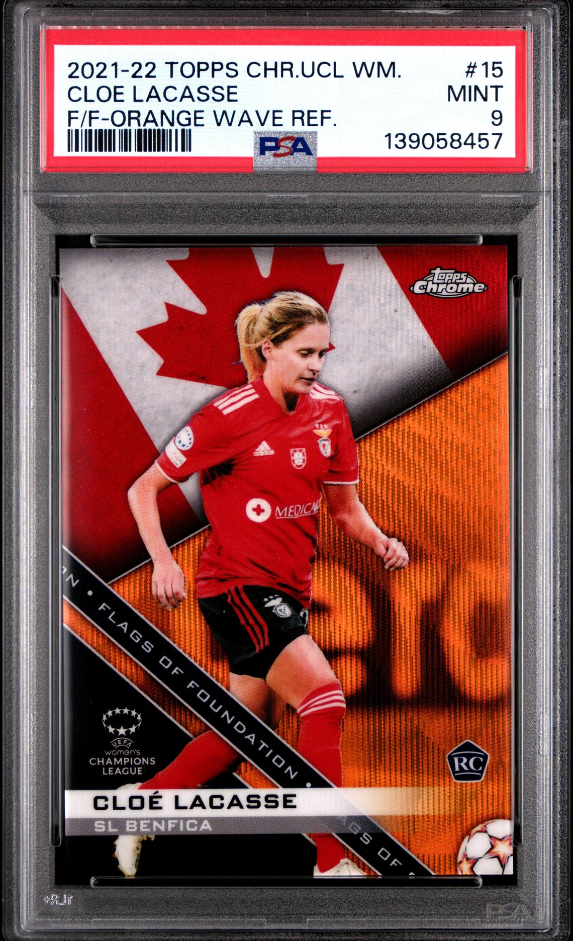 2021-22 Topps Chrome Uefa Women's Champions League Flags Of Foundation Cloe Lacasse #15 (F/F-Orange Wave Ref.) Mint 9 front