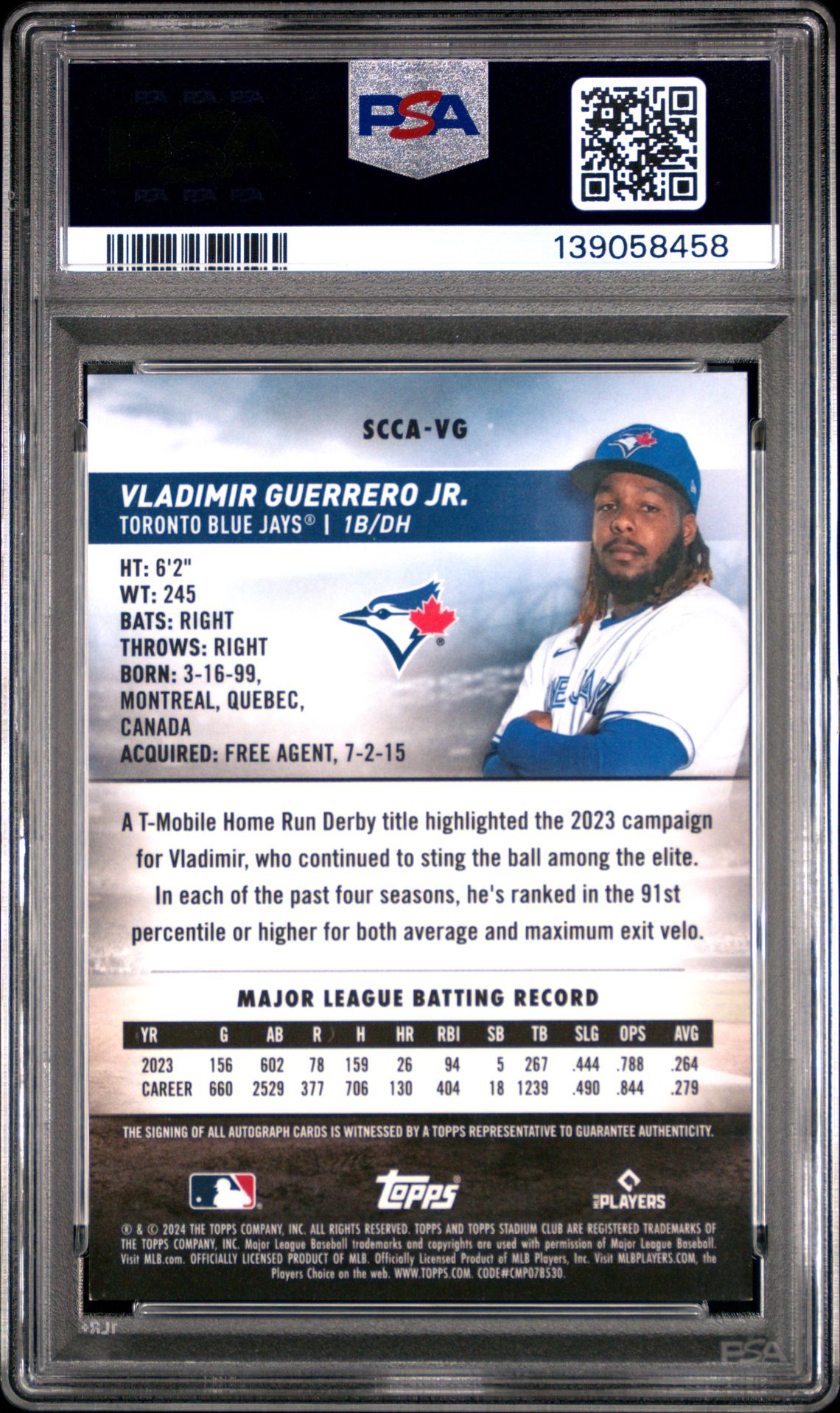 2024 Topps Stadium Club Chrome Autographs Vladimir Guerrero Jr. #Sccavg Mint 9 back