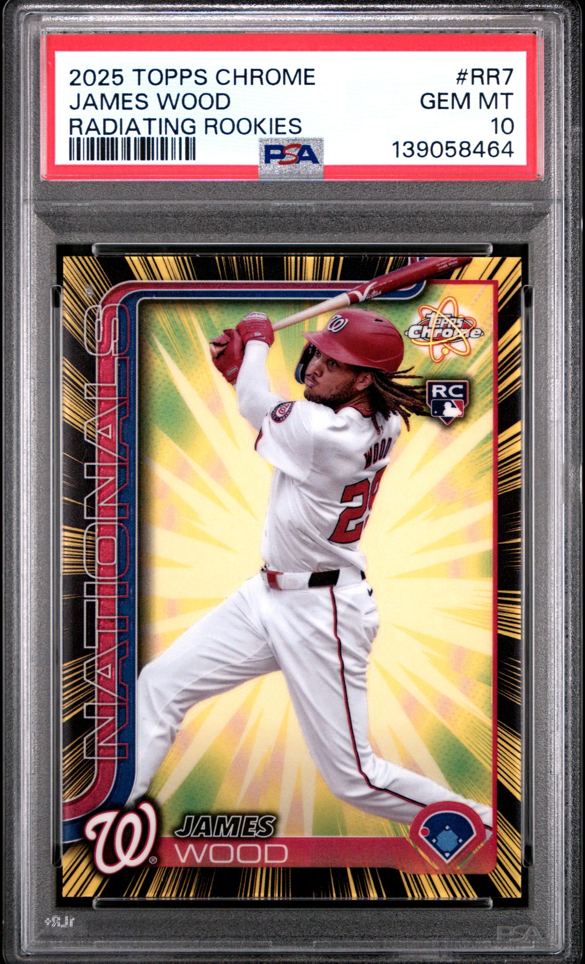 2025 Topps Chrome Radiating Rookies James Wood #Rr7 Gem Mt 10 front