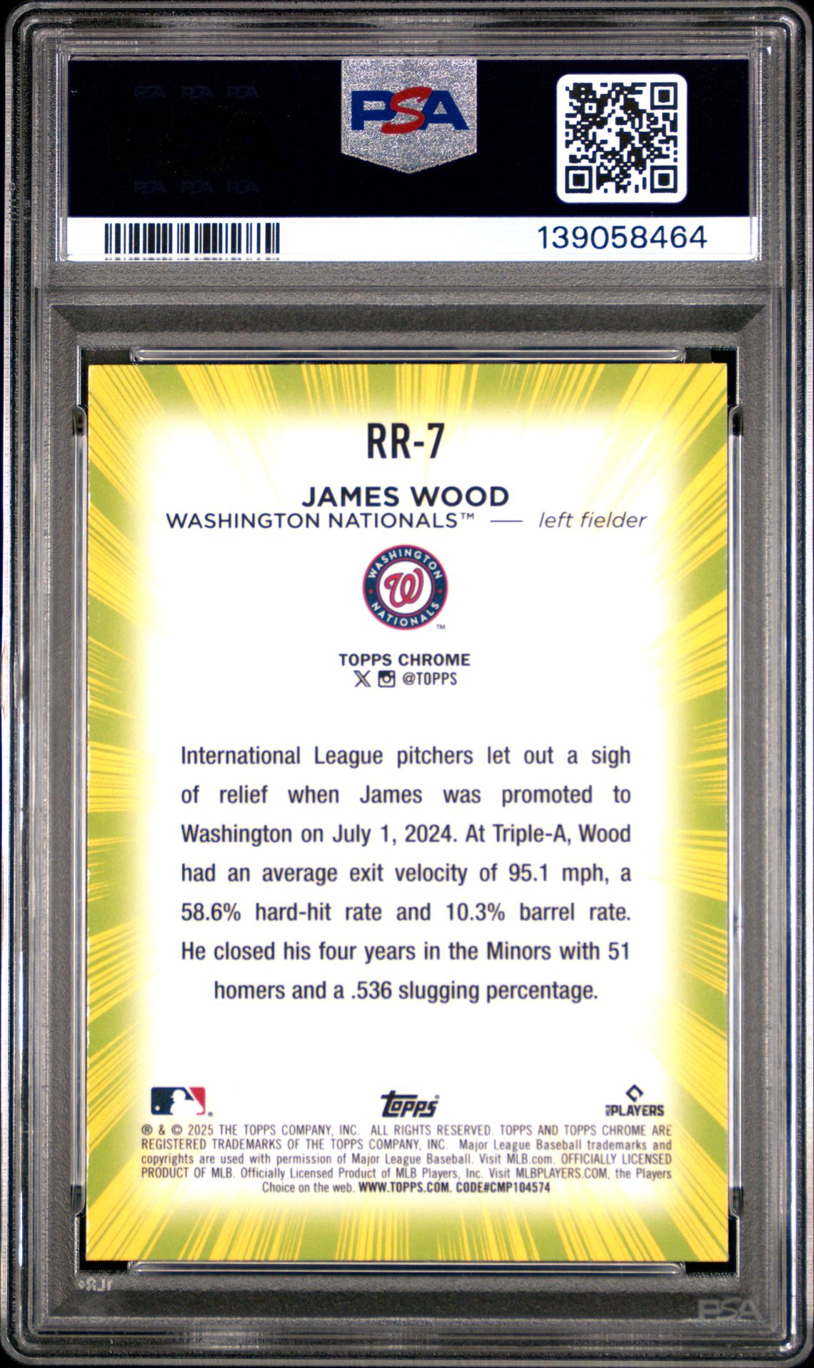 2025 Topps Chrome Radiating Rookies James Wood #Rr7 Gem Mt 10 back